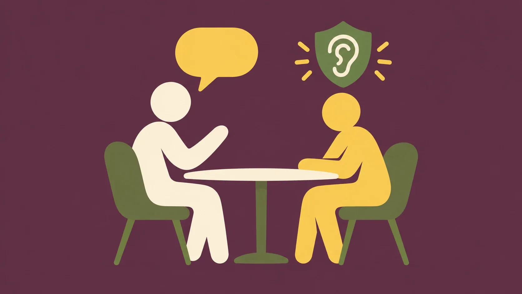 Illustration of two colleagues in a fair, confidential conversation, representing workplace complaint handling